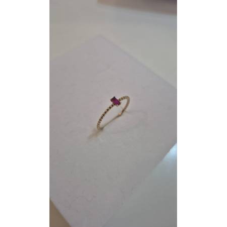 ANELLO Donna ORO GIALLO 18 Kt 750% Con Zircone Rosso Centrale A Baguette E Sfere