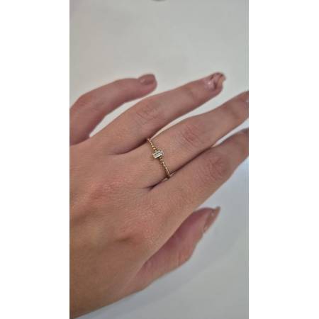 ANELLO Donna ORO GIALLO 18 Kt 750% Con Zircone Bianco Centrale Baguette E Sfere