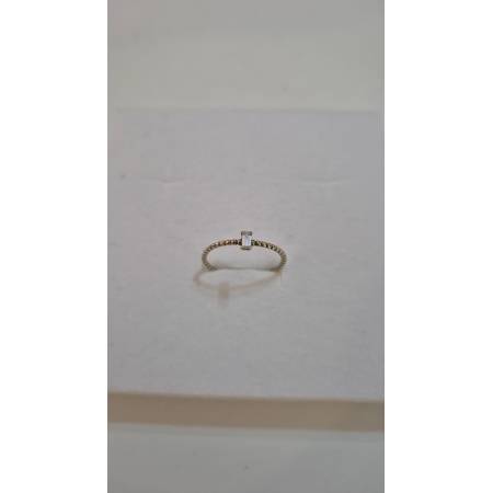 ANELLO Donna ORO GIALLO 18 Kt 750% Con Zircone Bianco Centrale Baguette E Sfere