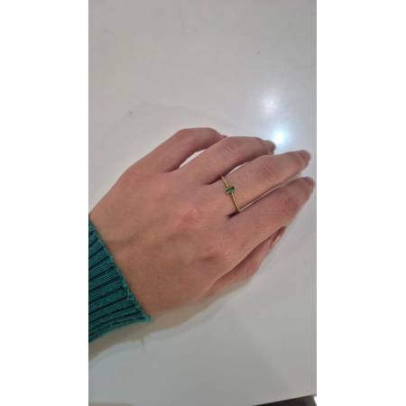 ANELLO Donna ORO GIALLO 18 Kt 750% Con Zircone Verde Centrale Baguette E Sfere