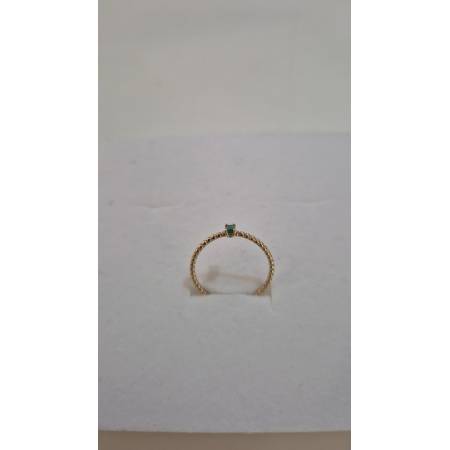 ANELLO Donna ORO GIALLO 18 Kt 750% Con Zircone Verde Centrale Baguette E Sfere