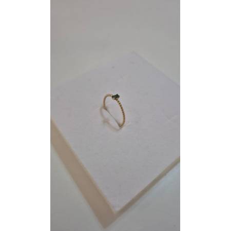 ANELLO Donna ORO GIALLO 18 Kt 750% Con Zircone Verde Centrale Baguette E Sfere