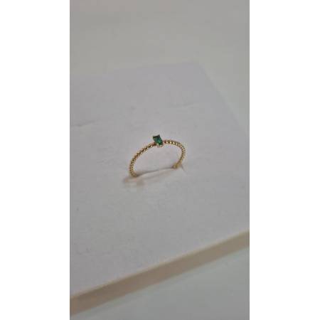ANELLO Donna ORO GIALLO 18 Kt 750% Con Zircone Verde Centrale Baguette E Sfere