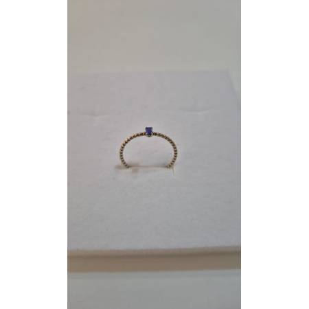 ANELLO Donna ORO GIALLO 18 Karati 750% Con Zircone Blu Centrale Baguette E Sfere