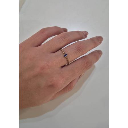 ANELLO Donna ORO GIALLO 18 Karati 750% Con Zircone Blu Centrale Baguette E Sfere