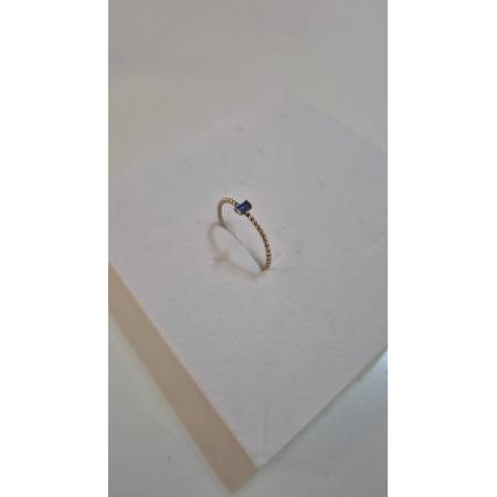 ANELLO Donna ORO GIALLO 18 Karati 750% Con Zircone Blu Centrale Baguette E Sfere