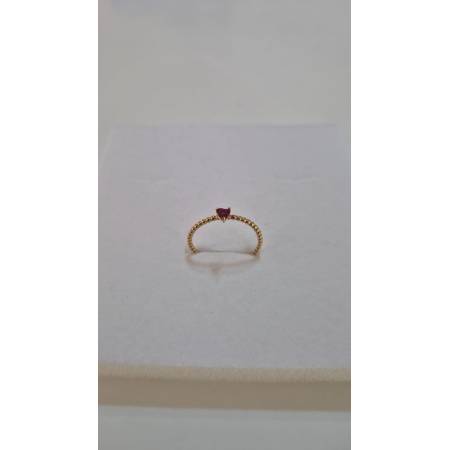 ANELLO Donna ORO GIALLO 18 Karati 750% Con Zircone Rosso Centrale Cuore E Sfere