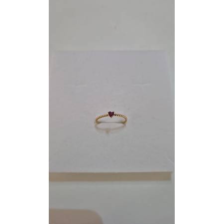 ANELLO Donna ORO GIALLO 18 Karati 750% Con Zircone Rosso Centrale Cuore E Sfere