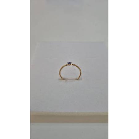 ANELLO Donna ORO GIALLO 18 Karati 750% Con Zircone Blu Centrale Cuore E Sfere