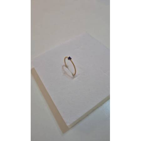 ANELLO Donna ORO GIALLO 18 Karati 750% Con Zircone Blu Centrale Cuore E Sfere