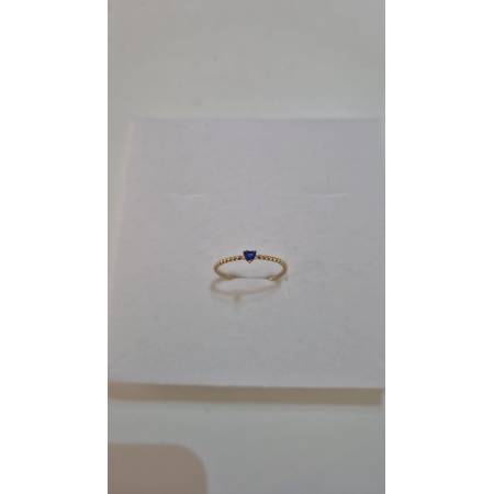 ANELLO Donna ORO GIALLO 18 Karati 750% Con Zircone Blu Centrale Cuore E Sfere