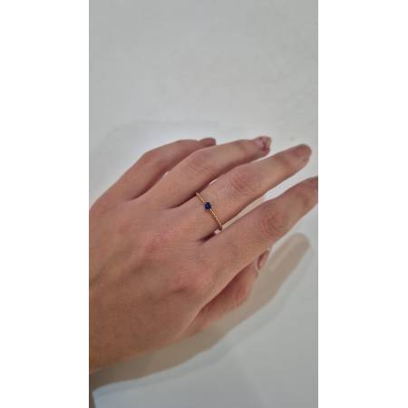 ANELLO Donna ORO GIALLO 18 Karati 750% Con Zircone Blu Centrale Cuore E Sfere