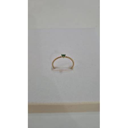 ANELLO Donna ORO GIALLO 18 Karati 750% Con Zircone Verde Centrale Cuore E Sfere
