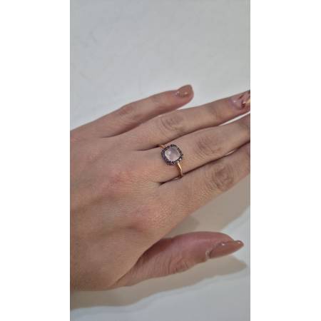ANELLO Donna ORO ROSA 18 Karati 750% Con Zirconi Viola E Rosa Centrale Quadrato