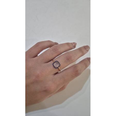 ANELLO Donna ORO ROSA 18 Karati 750% Con Zirconi Viola E Rosa Centrale Quadrato
