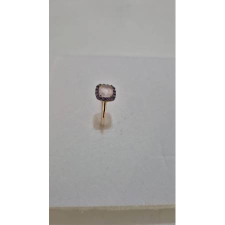 ANELLO Donna ORO ROSA 18 Karati 750% Con Zirconi Viola E Rosa Centrale Quadrato