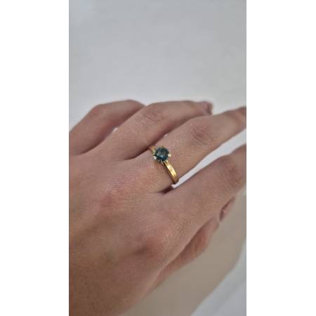ANELLO Da Donna In ORO GIALLO 18 Karati 750% Con Zircone Verde Centrale Tondo
