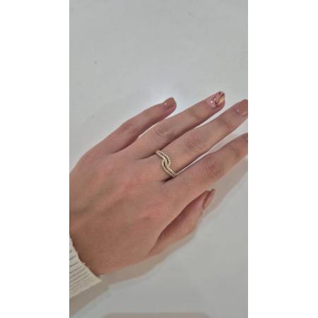 ANELLO Mezza Veretta Tre Fili Donna ORO GIALLO 18 Karati 750% E Zirconi Bianchi