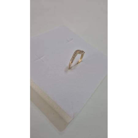 ANELLO Mezza Veretta Tre Fili Donna ORO GIALLO 18 Karati 750% E Zirconi Bianchi