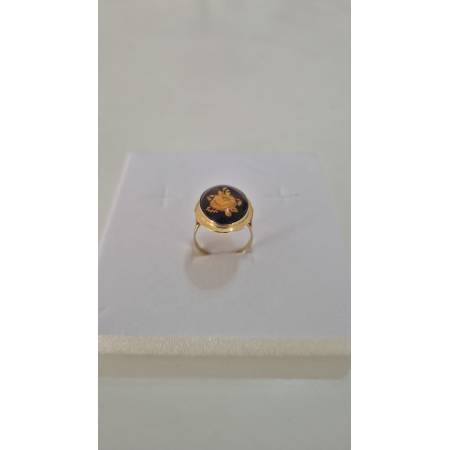 ANELLO Da Donna Cammeo In AMBRA Scura Incisa Con Rosa ORO GIALLO 18 Karati 750%