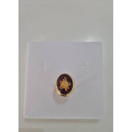 ANELLO Da Donna Cammeo In AMBRA Scura Incisa Con Rosa ORO GIALLO 18 Karati 750%