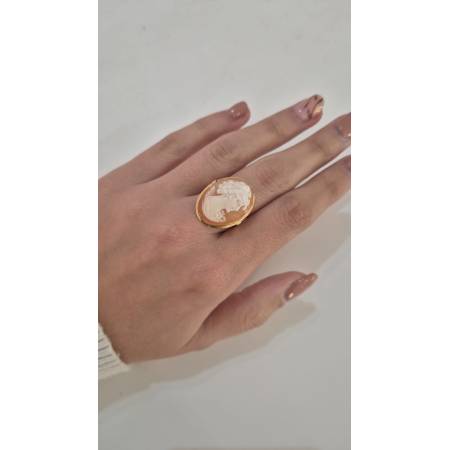 ANELLO Da Donna Cammeo Ovale Di Conchiglia Corniola In ORO GIALLO 18 Karati 750%