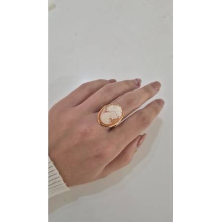 ANELLO Da Donna Cammeo Ovale Di Conchiglia Corniola In ORO GIALLO 18 Karati 750%