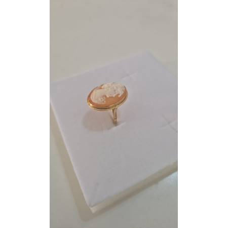 ANELLO Da Donna Cammeo Ovale Di Conchiglia Corniola In ORO GIALLO 18 Karati 750%