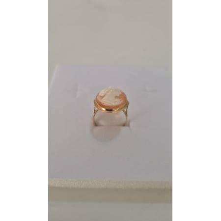 ANELLO Da Donna Cammeo Ovale Di Conchiglia Corniola In ORO GIALLO 18 Karati 750%