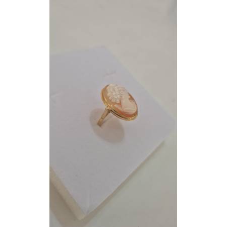 ANELLO Da Donna Cammeo Ovale Di Conchiglia Corniola In ORO GIALLO 18 Karati 750%