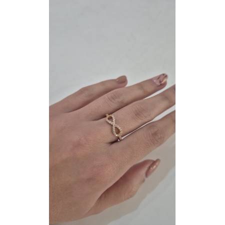 ANELLO Da Donna INFINITO Centrale In ORO ROSA 18 Karati 750% Con Zirconi Bianchi