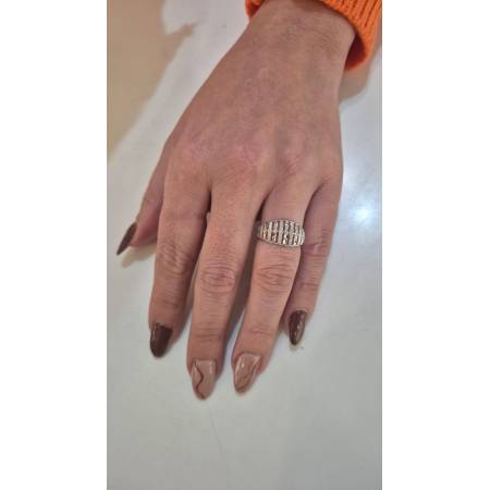 ANELLO A Fascia Da Donna In ORO BIANCO 18 Karati 750% Sfaccettato E Diamantato
