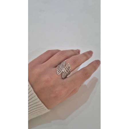 ANELLO Fascia Larga Donna In ORO BIANCO 18 Karati 750% Diamantato E Sfaccettato