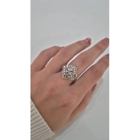 ANELLO Forma A Rombo Da Donna In ORO BIANCO 18 Karati 750% Diamantato E Lucido