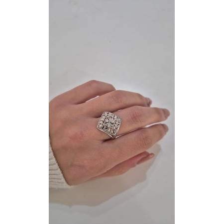 ANELLO Forma A Rombo Da Donna In ORO BIANCO 18 Karati 750% Diamantato E Lucido