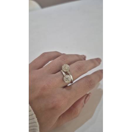 ANELLO Da Donna In ORO BIANCO 18 Karati 750% Con Due Sfere Di Zirconi Bianchi