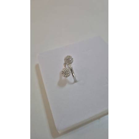 ANELLO Da Donna In ORO BIANCO 18 Karati 750% Con Due Sfere Di Zirconi Bianchi