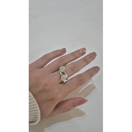 ANELLO Da Donna In ORO BIANCO 18 Karati 750% Con Due Sfere Di Zirconi Bianchi