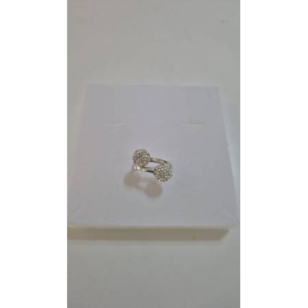 ANELLO Da Donna In ORO BIANCO 18 Karati 750% Con Due Sfere Di Zirconi Bianchi