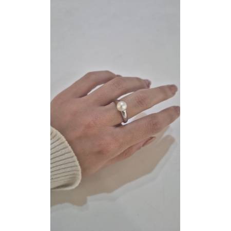 ANELLO Da Donna In ORO BIANCO 18 Karati 750% Con Perla Bianca Acqua Dolce Tonda