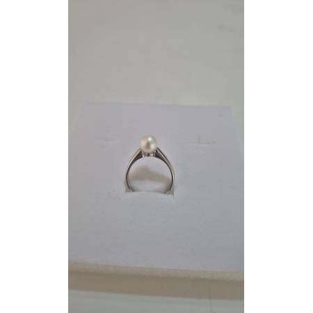 ANELLO Da Donna In ORO BIANCO 18 Karati 750% Con Perla Bianca Acqua Dolce Tonda