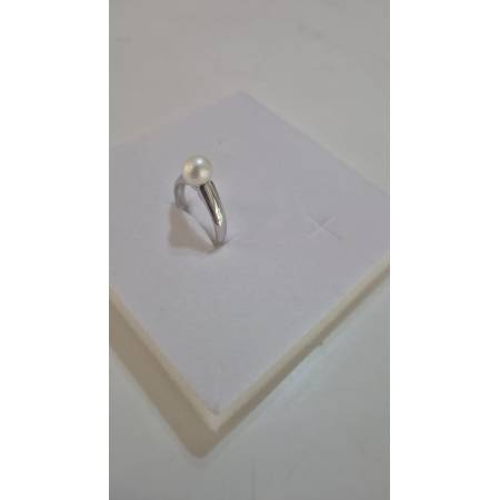 ANELLO Da Donna In ORO BIANCO 18 Karati 750% Con Perla Bianca Acqua Dolce Tonda