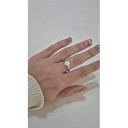 ANELLO Da Donna In ORO BIANCO 18 Karati 750% Con Perla Bianca Acqua Dolce Tonda