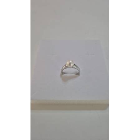 ANELLO Da Donna In ORO BIANCO 18 Karati 750% Con Perla Bianca Acqua Dolce Tonda