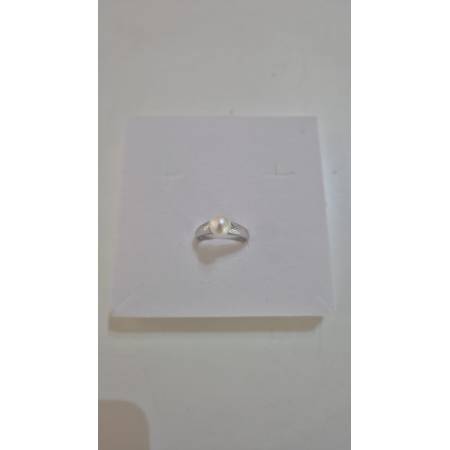 ANELLO Da Donna In ORO BIANCO 18 Karati 750% Con Perla Bianca Acqua Dolce Tonda