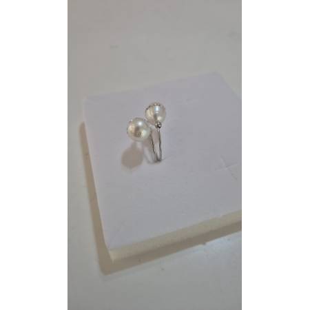 ANELLO Da Donna In ORO BIANCO 18 Karati 750% Con Due Perle Acqua Dolce E Zirconi
