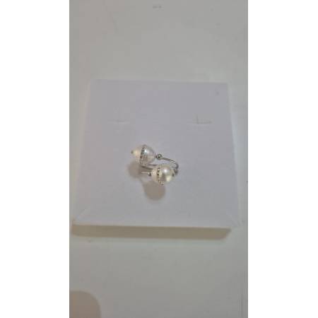 ANELLO Da Donna In ORO BIANCO 18 Karati 750% Con Due Perle Acqua Dolce E Zirconi
