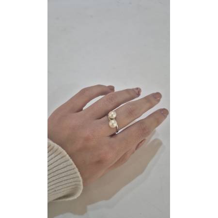 ANELLO Da Donna In ORO BIANCO 18 Karati 750% Con Perle Bianche Acqua Dolce Tonde