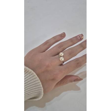 ANELLO Da Donna In ORO BIANCO 18 Karati 750% Con Perle Bianche Acqua Dolce Tonde