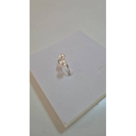 ANELLO Da Donna In ORO BIANCO 18 Karati 750% Con Perle Bianche Acqua Dolce Tonde